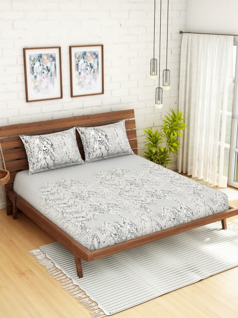 

SPACES Grey Abstract 180 TC Cotton 1 King Bedsheet with 2 Pillow Covers