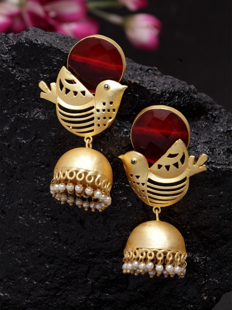 

DUGRISTYLE Red Gold-Plated Quirky Jhumkas