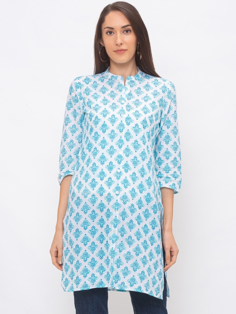 

Globus Women Blue & White Printed Straight Kurta