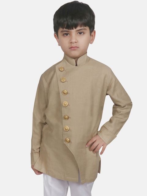 SG YUVRAJ Boys Beige Solid Angrakha Straight Kurta
