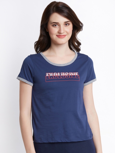 

Honey by Pantaloons Women Navy Blue Printed Round Neck T-shirt