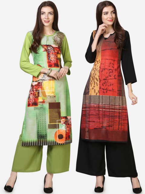 

Silk Bazar Women Pack of 2 Printed Straight Kurtas, Green