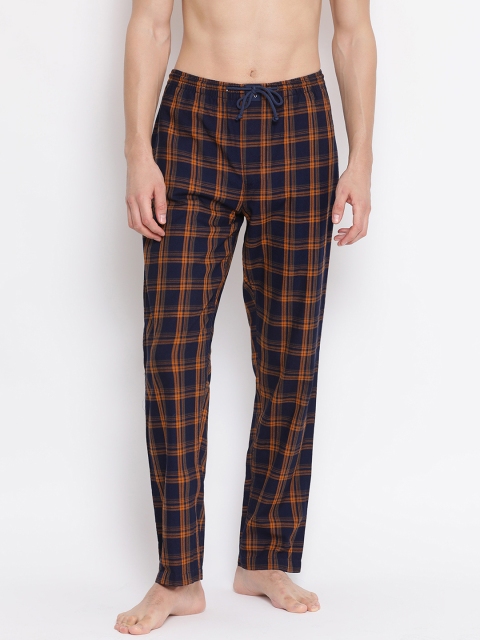 

Crimsoune Club Men Navy Blue & Orange Checked Lounge Pants