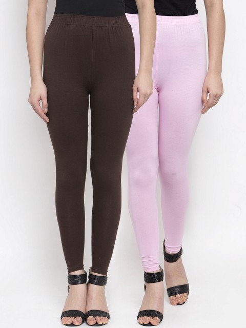 

TAG 7 Women Pack Of 2 Pink & Brown Solid Ankle-Length Leggings