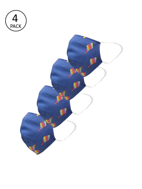 

nestroots Adults Blue Pack Of 4 Printed 2-Ply Reusable Anti-Dust Cloth Masks