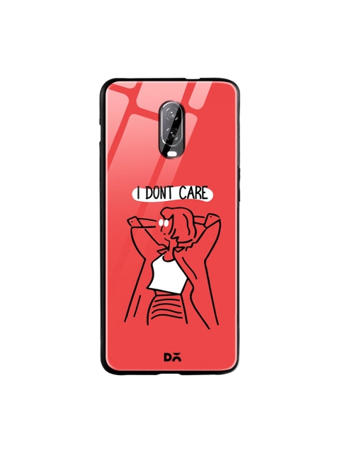 

DailyObjects Coral Red & White I Don't Care OnePlus 6T Glass Case
