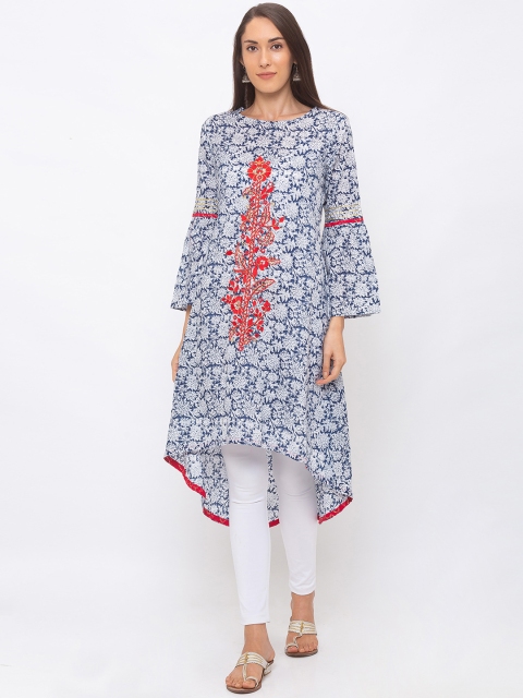 

Globus Women Blue & White Printed A-Line Kurta