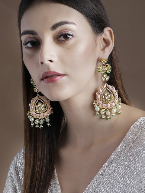 

Rubans 22K Gold-Plated & Pink Handcrafted Enamelled Classic Pearl Drop Earrings