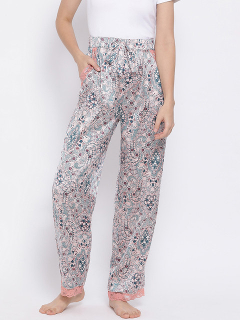 

Oxolloxo Women Pink & Teal Blue Printed Pixel Glam Finity Lounge Pants