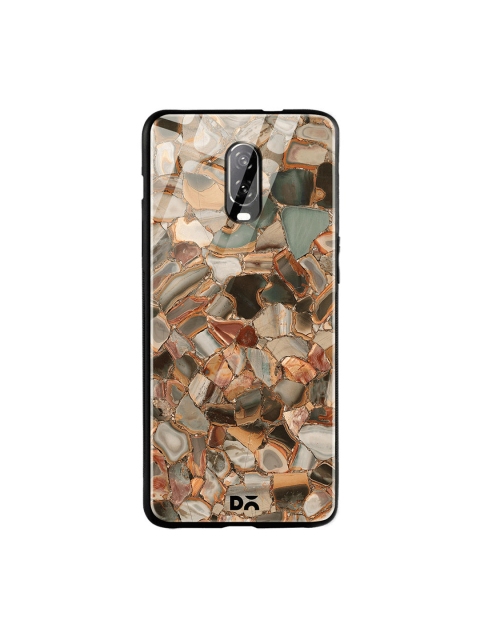 DailyObjects Gold-Toned & Brown Marble Mosaic OnePlus 6T Glass Case