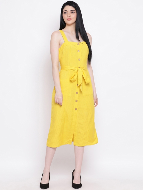 

Oxolloxo Women Yellow Solid Pinafore Dress