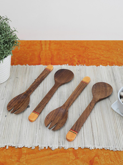

VarEesha Brown & Orange Sheesham Wood 4-Pieces Hand-Painted Serving Spoons Set