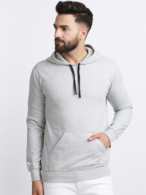 

Rodzen Men Grey Melange Solid Hooded Sweatshirt