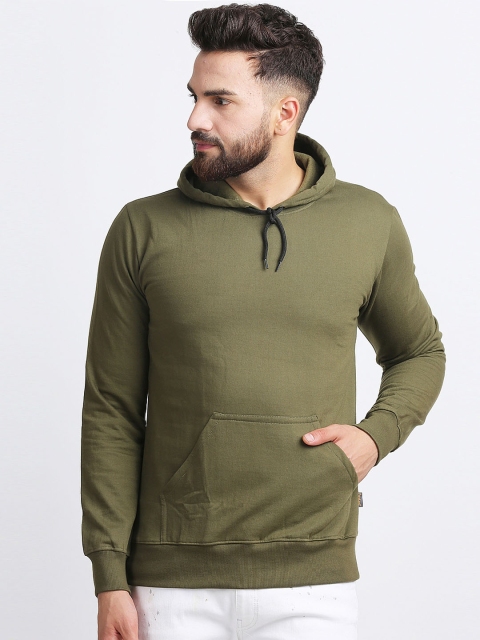 

Rodzen Men Olive Green Solid Hooded Sweatshirt