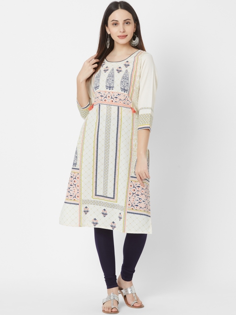 

Vedic Women White Printed A-Line Kurta