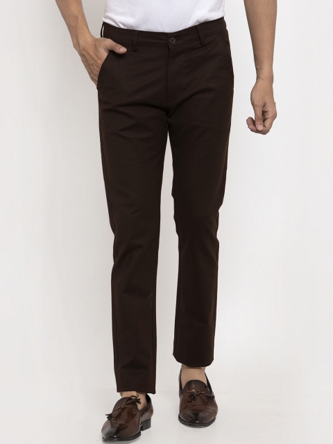 

Rodamo Men Coffee Brown Slim Fit Solid Regular Trousers