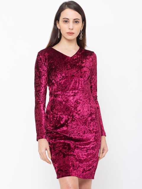 

Globus Women Maroon Self Design Sheath Dress