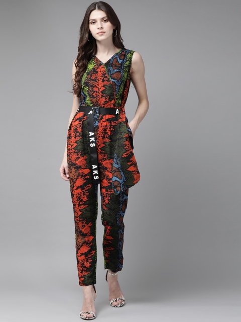 

AKS Women Orange & Black Snake Printed Basic Jumpsuit
