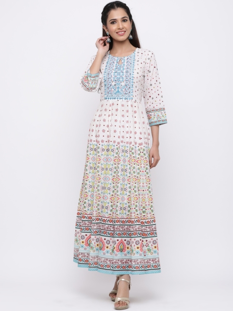 

Juniper Women Blue & Off-White Floral Printed Maxi Dress