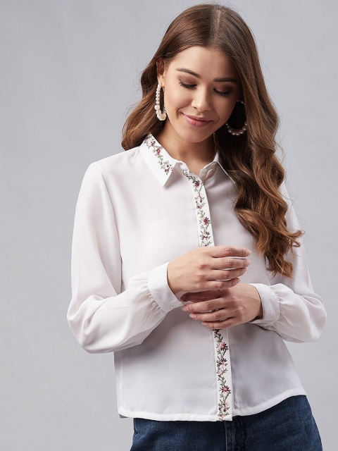 

Marie Claire Women White Comfort Regular Fit Solid Casual Shirt