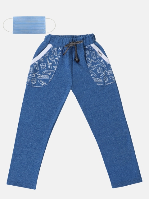 

Lil Tomatoes Boys Blue Solid Straight-Fit Track Pants