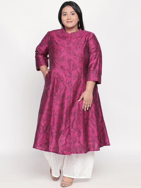 

RANGMANCH PLUS by Pantaloons Women Burgundy Woven Design Anarkali Kurta