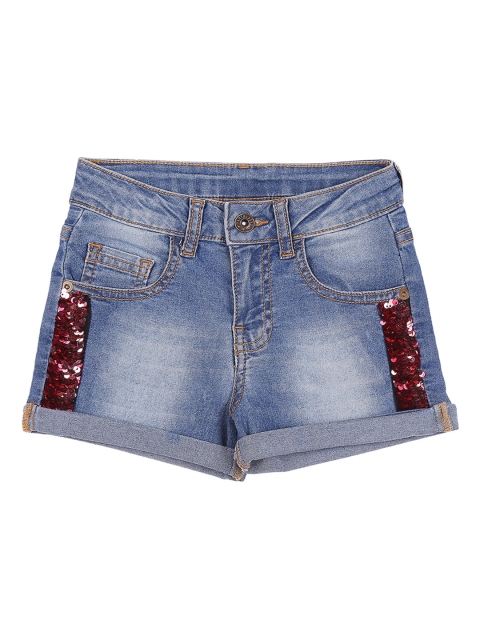 

Pantaloons Junior Girls Blue Sequin Embellished Denim Shorts