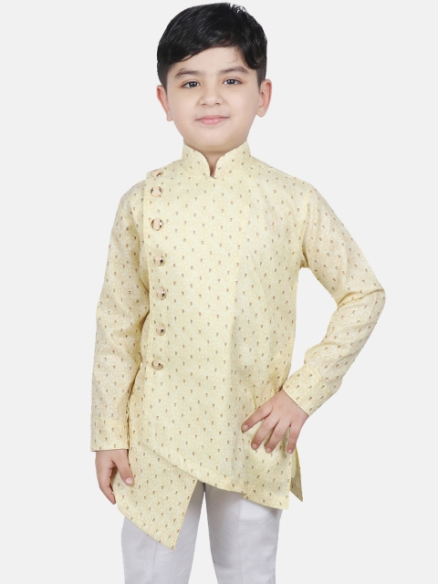 

SG YUVRAJ Boys Lime Green Woven Design Straight Kurta