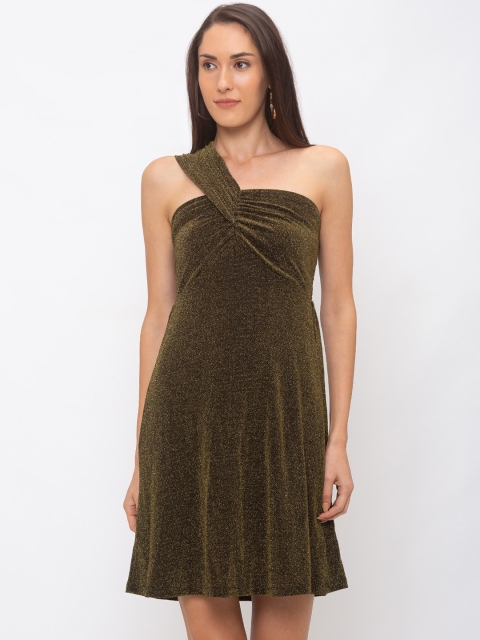 

Globus Women Gold-Toned & Olive Green Embellished A-Line Dress