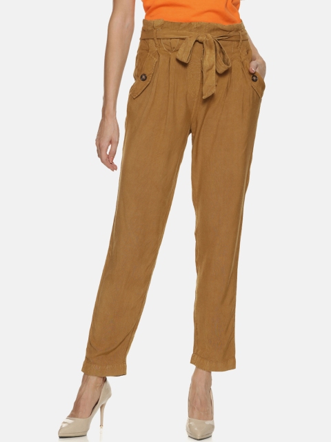 

Campus Sutra Women Brown Relaxed Fit Solid Cigarette Trousers