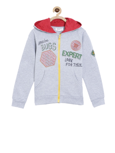 

5.10.15 Boys Grey Melange & Beige Printed Hooded Sweatshirt