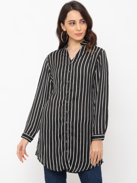 

Globus Women Black Striped Shirt Style Pure Cotton Top