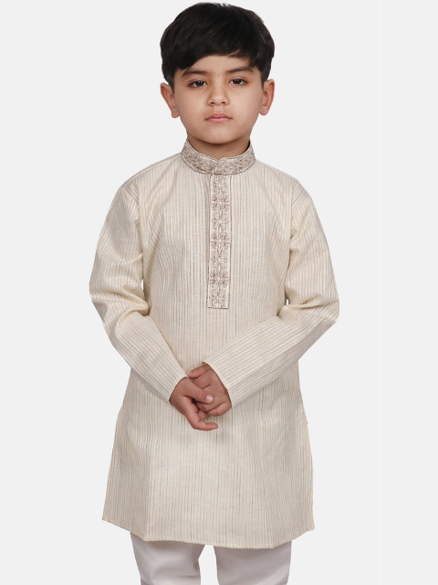 

SG YUVRAJ Boys Cream-Coloured & Brown Woven Design Straight Kurta