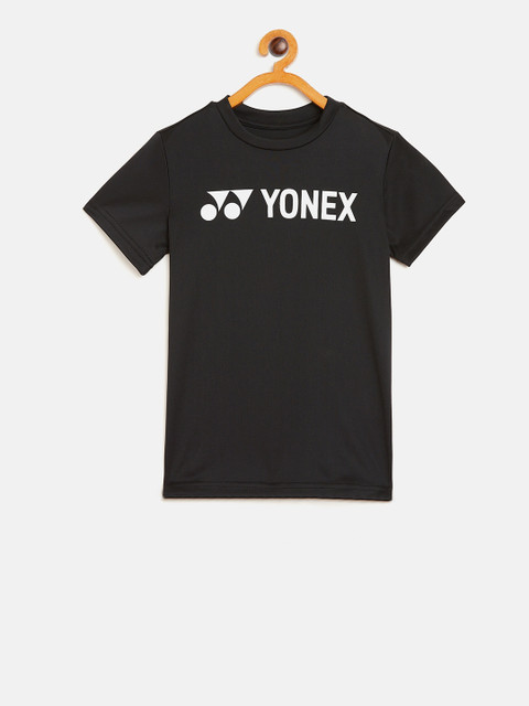 

YONEX Boys Black & White Printed Round Neck T-shirt