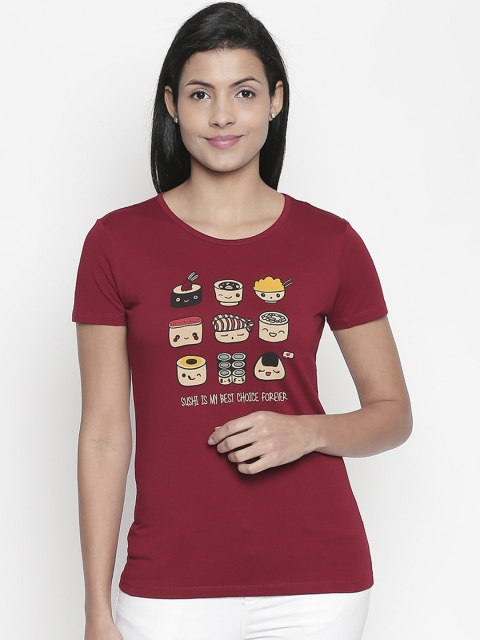 

Honey by Pantaloons Women Maroon & Beige Printed Round Neck T-shirt