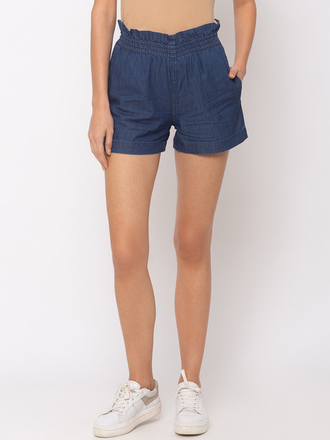 

TARAMA Women Blue Solid Regular Fit Denim Shorts