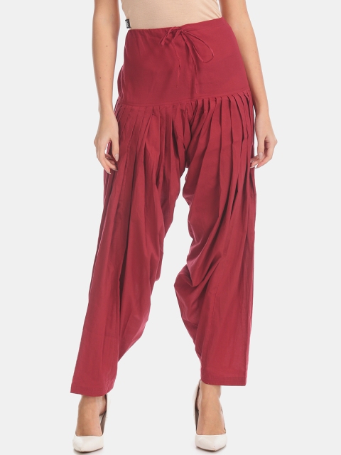 

Karigari Women Red Solid Straight-Fit Pleated Patiala Salwar