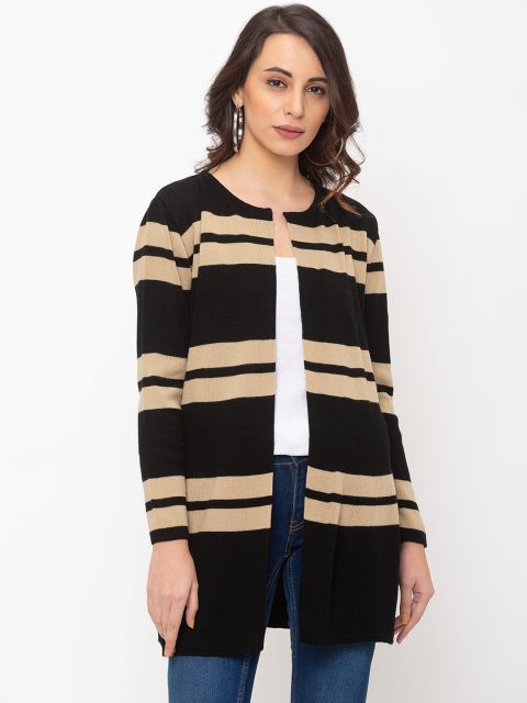 

Globus Women Black & Beige Striped Open Front Shrug