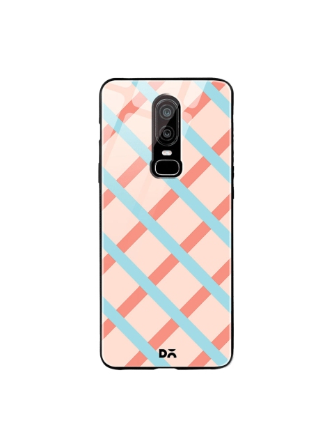 

DailyObjects Peach-Coloured & Blue Pastel Peach Diagonal Checks OnePlus 6 Glass Case