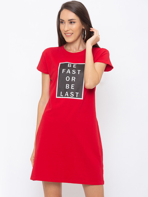 

Globus Women Red & Grey Printed T-shirt Dress