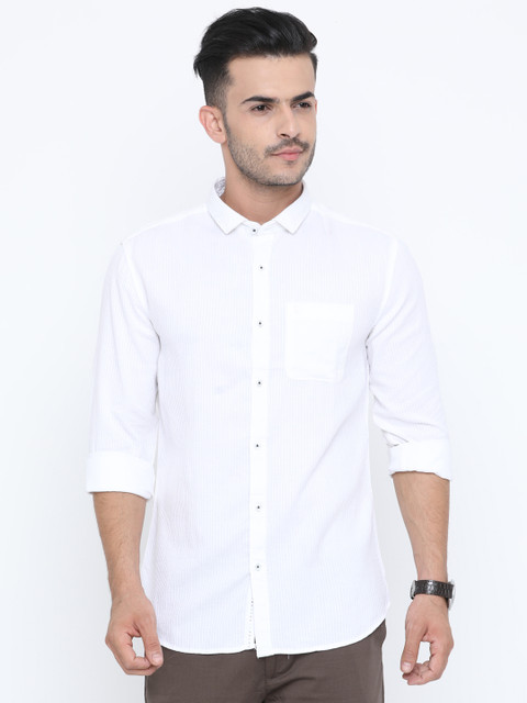 

WITH Men White Solid Slim Fit Solid Casual Shirt