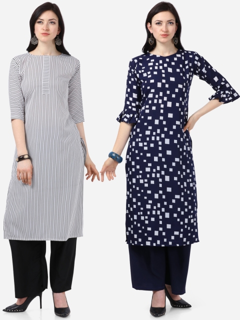 

Silk Bazar Women Pack Of 2 Printed A-Line Kurtas, White