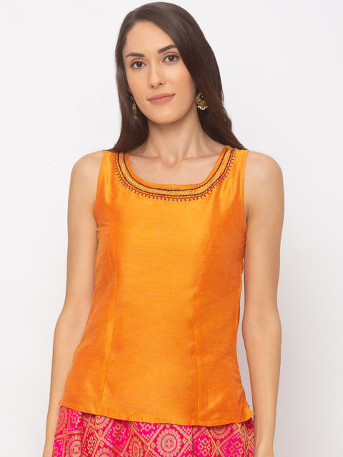 

Globus Women Yellow Solid Ethnic Pure Cotton Top