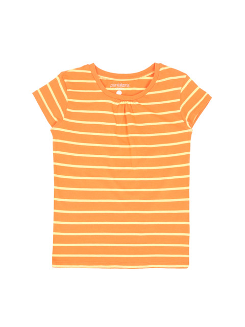 

POPPERS by Pantaloons Girls Orange & Yellow Striped Round Neck T-shirt