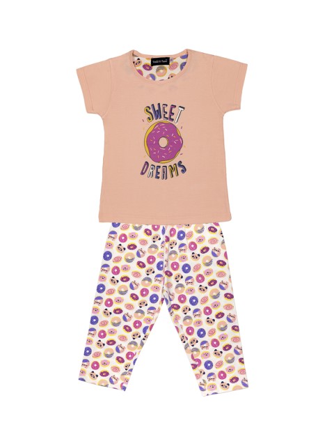 

Todd N Teen Girls Peach & Cream Printed Night suit