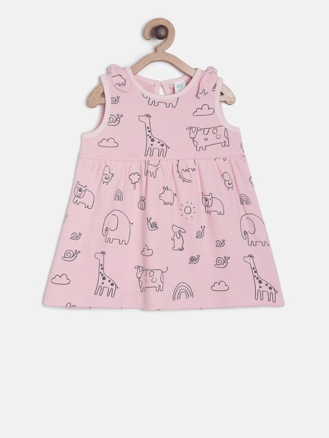 

MINI KLUB Girls Pink & Black Printed A-Line Dress