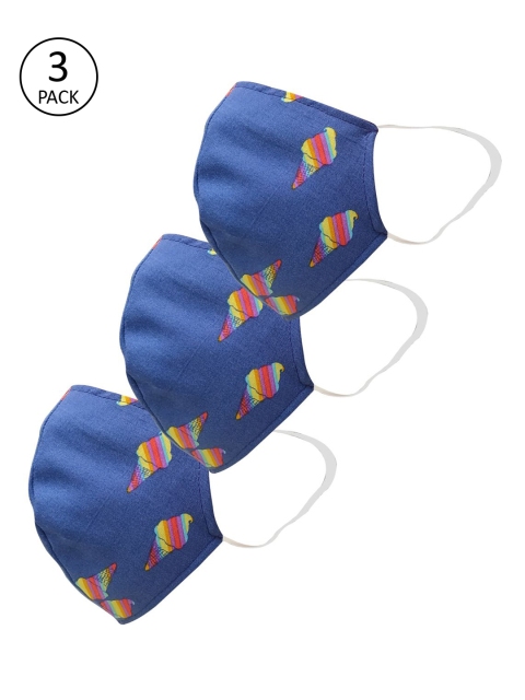 

nestroots Unisex Pack Of 3 2-Ply Anti Pollution & Anti Dust Reusable Cloth Mask, Blue