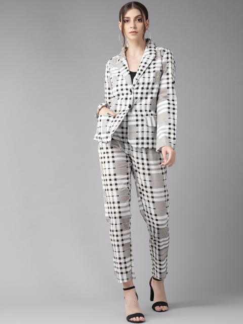 

AKS Women White & Black Checked Coat with Trousers