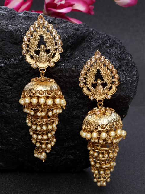 

DUGRISTYLE Gold-Plated Peacock Shaped Jhumkas