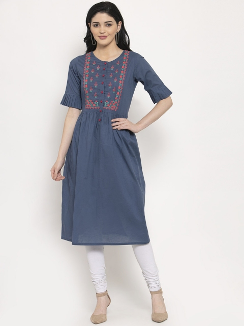 

plusS Women Blue & Red Yoke Design A-Line Kurta